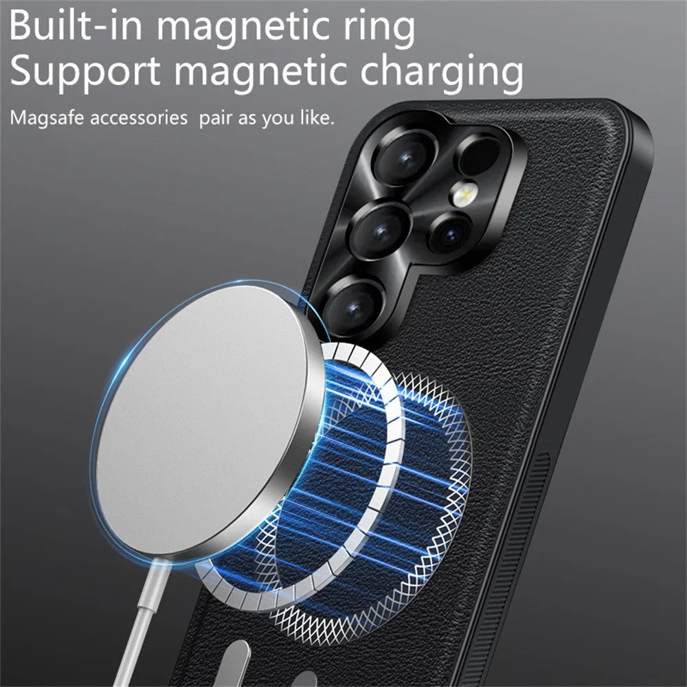 For Samsung Galaxy S26 Ultra Case PU TPU PC Phone Back Cover with Metal Lens Frame - Black - 3