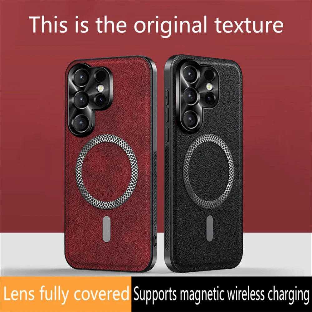 For Samsung Galaxy S26 Ultra Case PU TPU PC Phone Back Cover with Metal Lens Frame - Black - 7