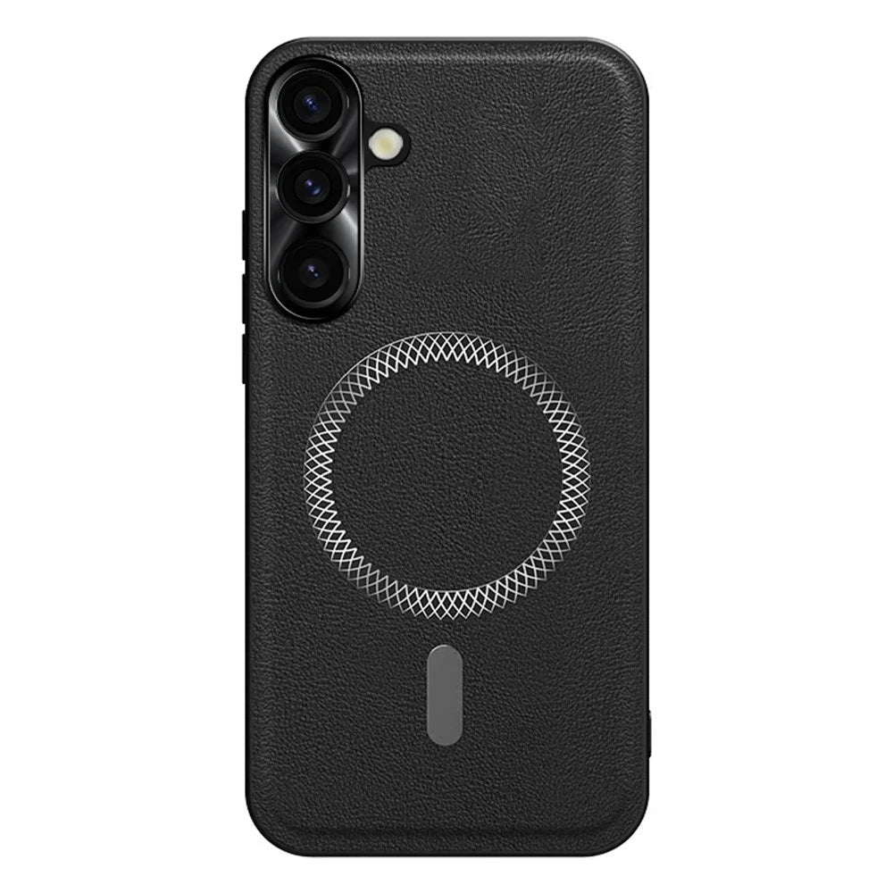 For Samsung Galaxy A57 5G Case PU TPU PC Phone Back Cover with Metal Lens Frame - Black - 1