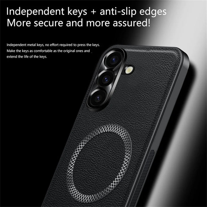 For Samsung Galaxy A57 5G Case PU TPU PC Phone Back Cover with Metal Lens Frame - Black - 6