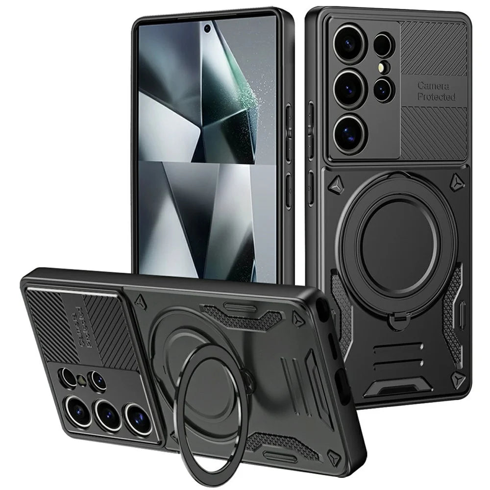 For Samsung Galaxy S26 Ultra Magnetic Case Shockproof TPU + PC Phone Back Cover with Kickstand - Black - 1