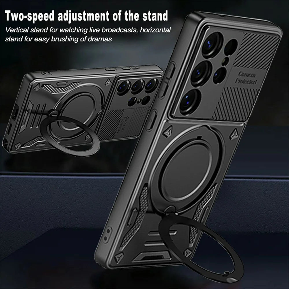 For Samsung Galaxy S26 Ultra Magnetic Case Shockproof TPU + PC Phone Back Cover with Kickstand - Black - 3