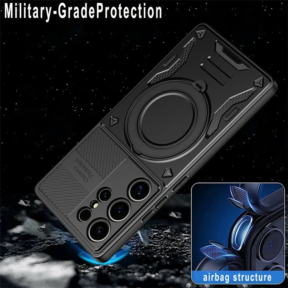 For Samsung Galaxy S26 Ultra Magnetic Case Shockproof TPU + PC Phone Back Cover with Kickstand - Black - 4
