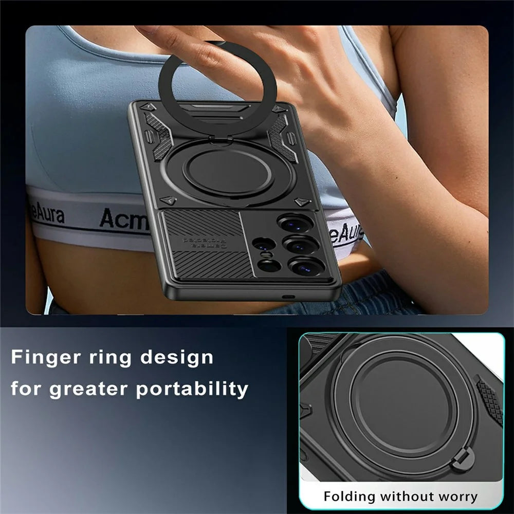 For Samsung Galaxy S26 Ultra Magnetic Case Shockproof TPU + PC Phone Back Cover with Kickstand - Black - 5