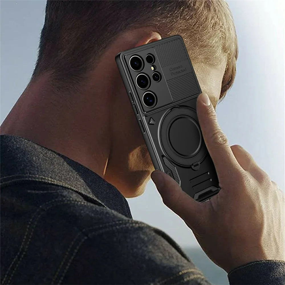 For Samsung Galaxy S26 Ultra Magnetic Case Shockproof TPU + PC Phone Back Cover with Kickstand - Black - 6
