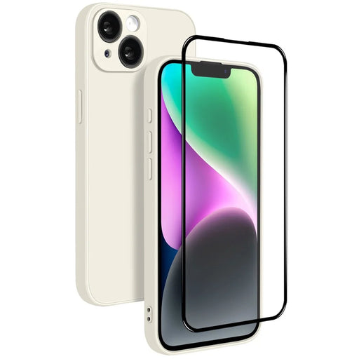 NORTHJO For iPhone 14 Plus Silicone Case with High Aluminium-Silicon Glass Film, Shockproof Phone Cover - White - 1