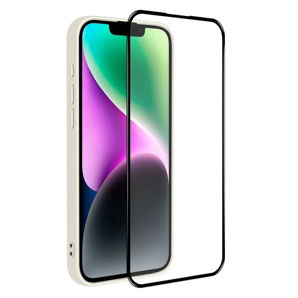 NORTHJO For iPhone 14 Plus Silicone Case with High Aluminium-Silicon Glass Film, Shockproof Phone Cover - White - 3