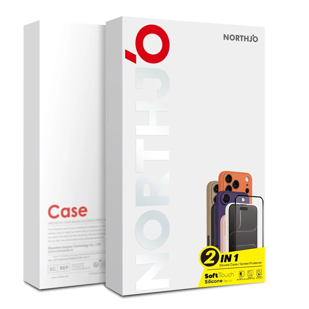NORTHJO For iPhone 14 Plus Silicone Case with High Aluminium-Silicon Glass Film, Shockproof Phone Cover - White - 4