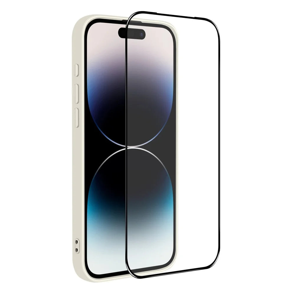 NORTHJO For iPhone 14 Pro Max Silicone Case with High Aluminium-Silicon Glass Film, Shockproof Phone Cover - White - 3