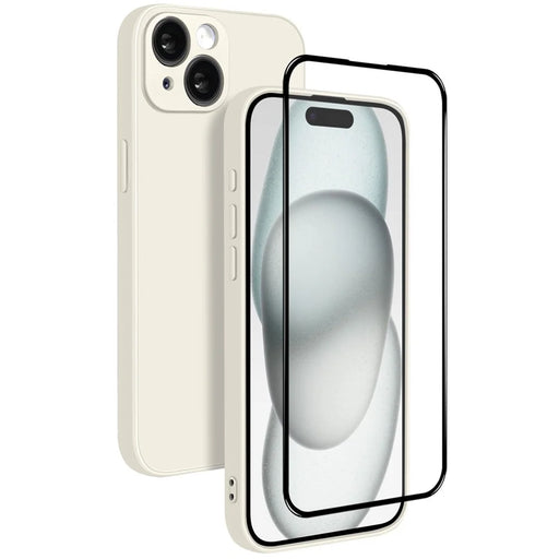 NORTHJO For iPhone 15 Silicone Case with High Aluminium-Silicon Glass Film, Shockproof Phone Cover - White - 1
