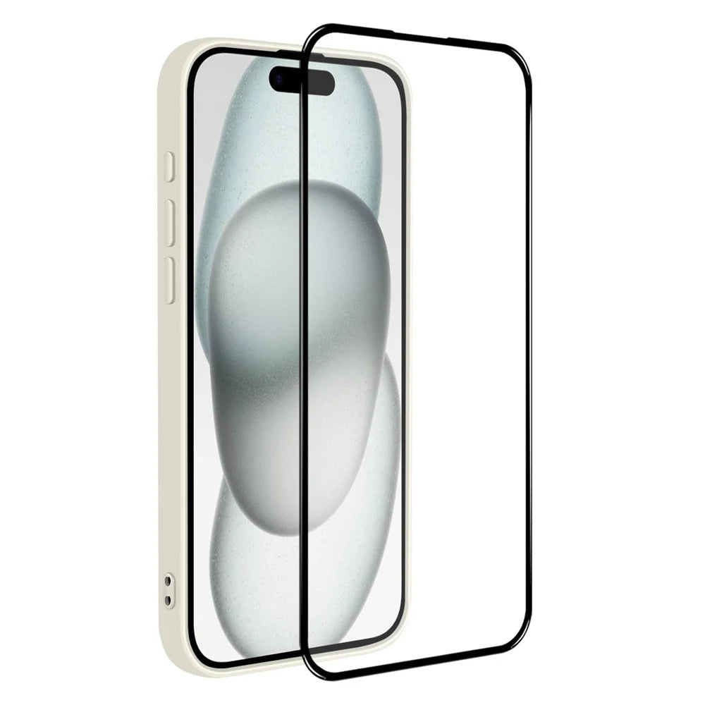 NORTHJO For iPhone 15 Plus Silicone Case with High Aluminium-Silicon Glass Film, Shockproof Phone Cover - White - 3