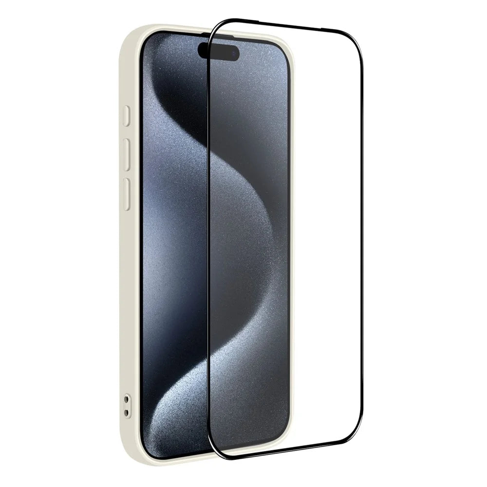NORTHJO For iPhone 15 Pro Max Silicone Case with High Aluminium-Silicon Glass Film, Shockproof Phone Cover - White - 3