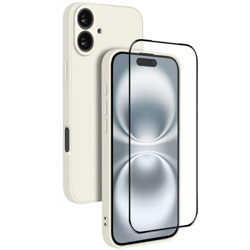 NORTHJO For iPhone 16 Silicone Case with High Aluminium-Silicon Glass Film, Shockproof Phone Cover - White - 1