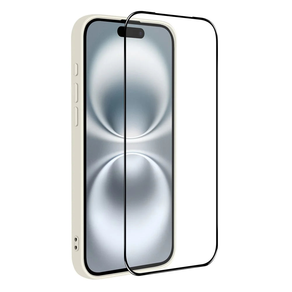 NORTHJO For iPhone 16 Silicone Case with High Aluminium-Silicon Glass Film, Shockproof Phone Cover - White - 3