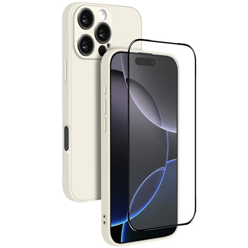 NORTHJO For iPhone 16 Pro Max Silicone Case with High Aluminium-Silicon Glass Film, Shockproof Phone Cover - White - 1