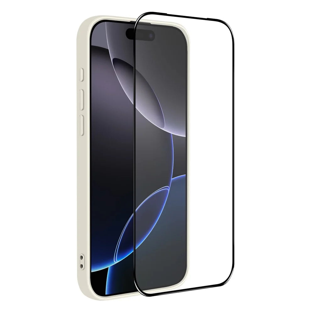 NORTHJO For iPhone 16 Pro Max Silicone Case with High Aluminium-Silicon Glass Film, Shockproof Phone Cover - White - 3