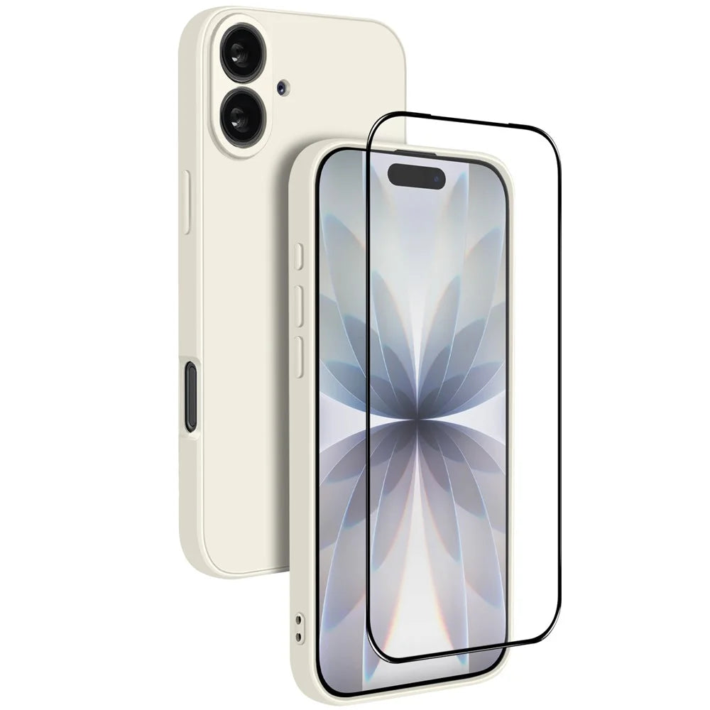 NORTHJO For iPhone 17 Silicone Case with High Aluminium-Silicon Glass Film, Shockproof Phone Cover - White - 1