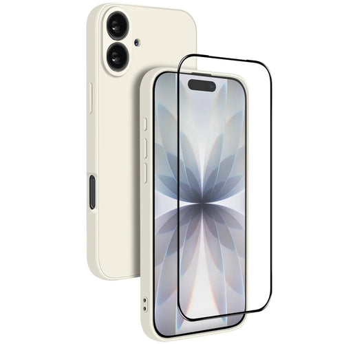 NORTHJO For iPhone 17 Silicone Case with High Aluminium-Silicon Glass Film, Shockproof Phone Cover - White - 1