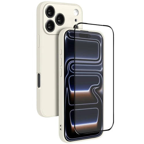 NORTHJO For iPhone 17 Pro Silicone Case with High Aluminium-Silicon Glass Film, Shockproof Phone Cover - White - 1