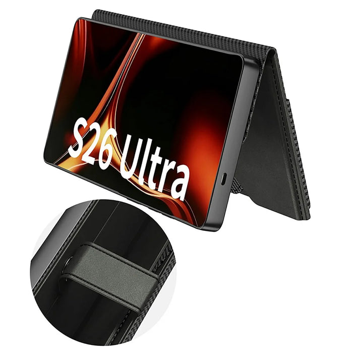 GKK For Samsung Galaxy S26 Ultra Stand Case Magnetic Closure Oil Wax Leather Flip Phone Cover with Card Holder - Carbon Fiber Texture - 2