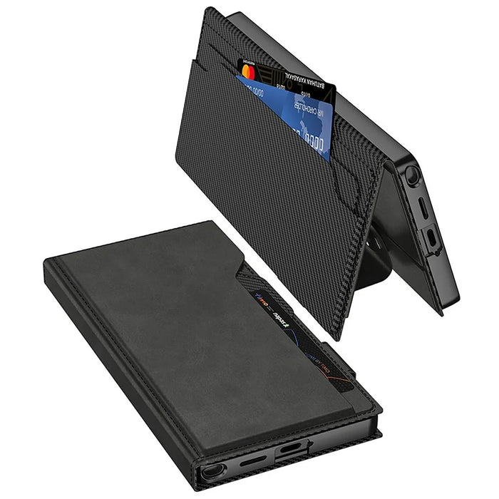 GKK For Samsung Galaxy S26 Ultra Stand Case Magnetic Closure Oil Wax Leather Flip Phone Cover with Card Holder - Carbon Fiber Texture - 3
