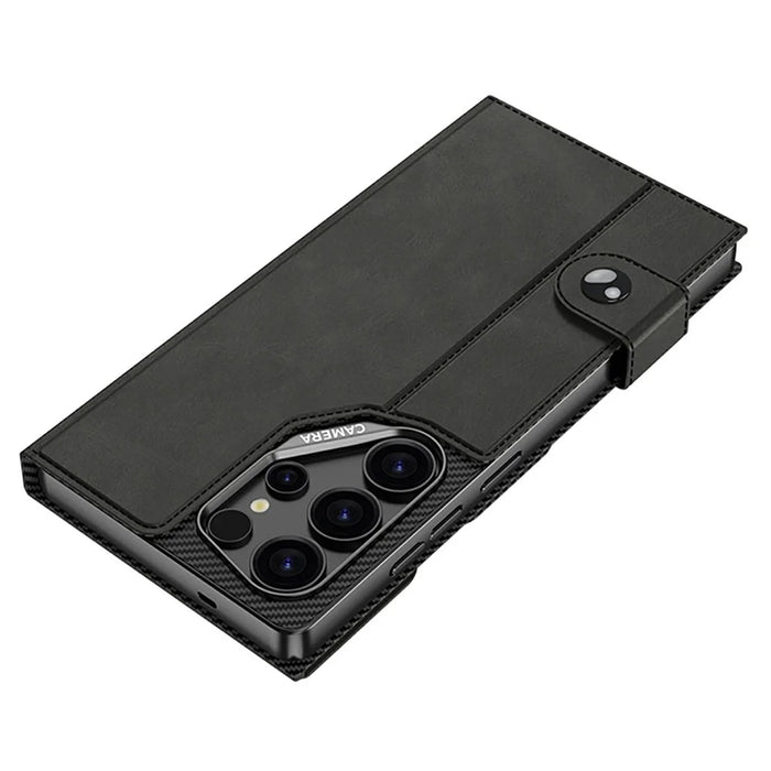 GKK For Samsung Galaxy S26 Ultra Stand Case Magnetic Closure Oil Wax Leather Flip Phone Cover with Card Holder - Carbon Fiber Texture - 5