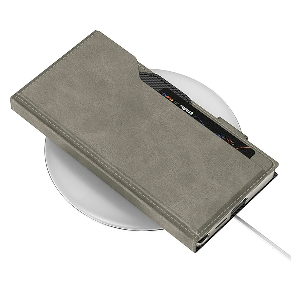 GKK For Samsung Galaxy S26 Ultra Stand Case Magnetic Closure Oil Wax Leather Flip Phone Cover with Card Holder - Carbon Fiber Texture - 6