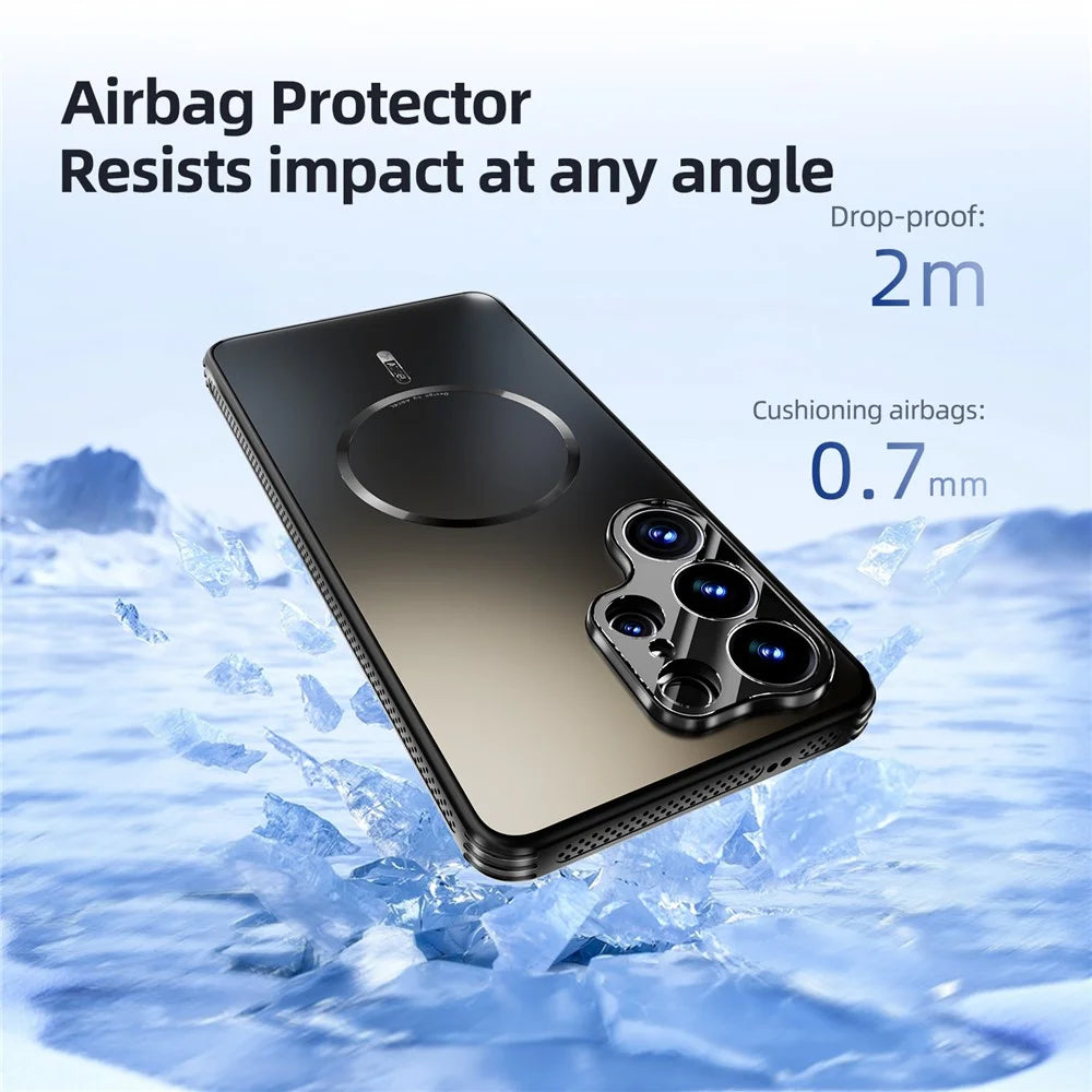 ABEEL For Samsung Galaxy S26 Magnetic Case TPU PC Cooling Matte Phone Back Cover with Lens Film - Black - 6