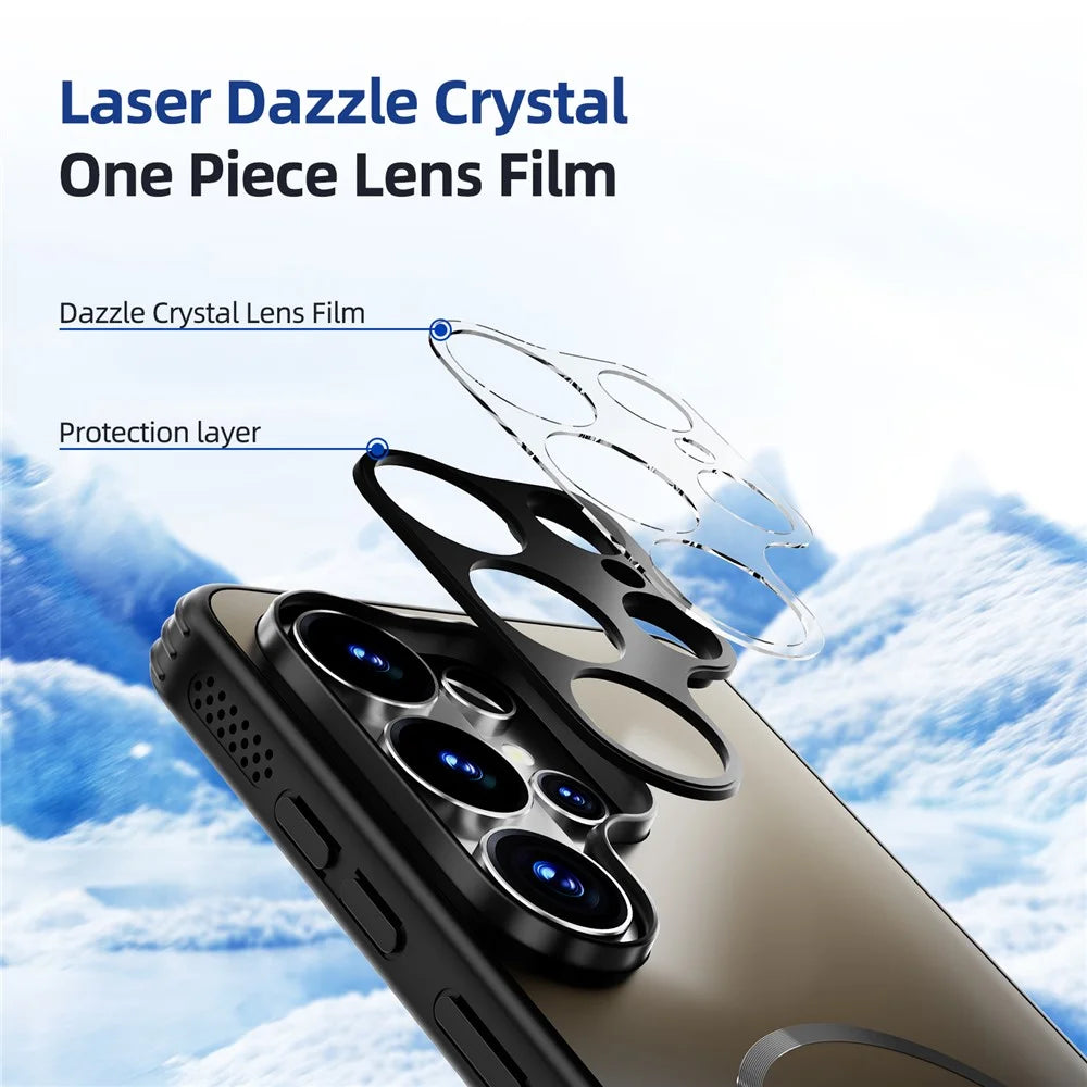 ABEEL For Samsung Galaxy S26 Magnetic Case TPU PC Cooling Matte Phone Back Cover with Lens Film - Black - 7
