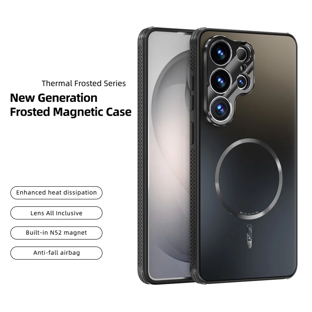 ABEEL For Samsung Galaxy S26 Ultra Magnetic Case TPU PC Cooling Matte Phone Back Cover with Lens Film - Black - 2