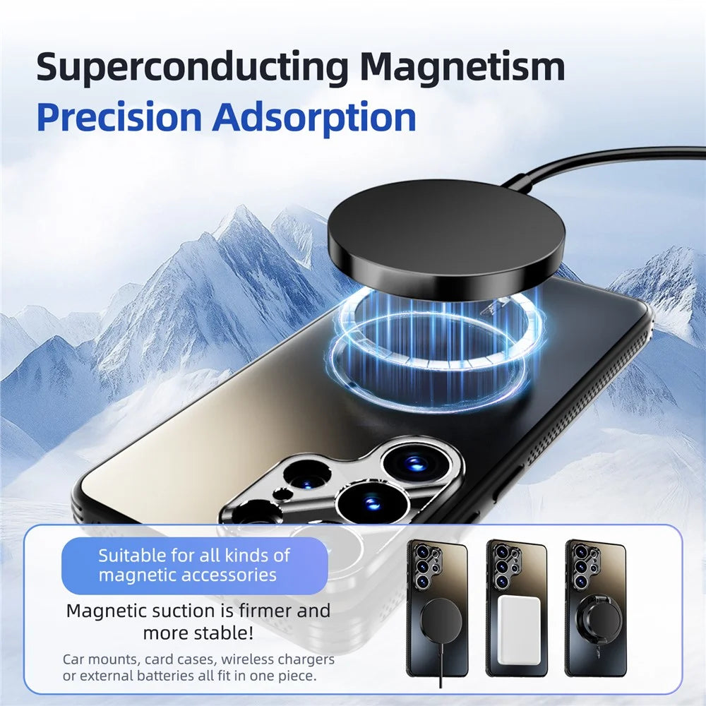 ABEEL For Samsung Galaxy S26 Ultra Magnetic Case TPU PC Cooling Matte Phone Back Cover with Lens Film - Black - 3