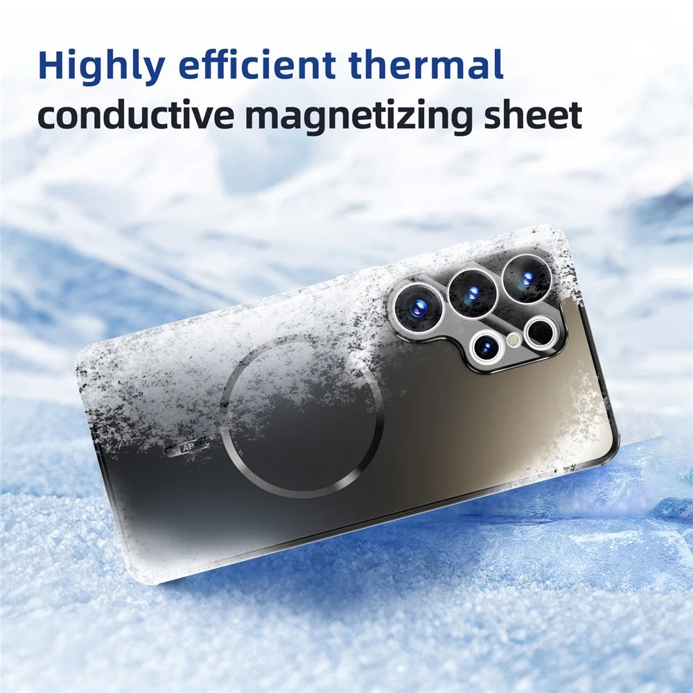 ABEEL For Samsung Galaxy S26 Ultra Magnetic Case TPU PC Cooling Matte Phone Back Cover with Lens Film - Black - 4