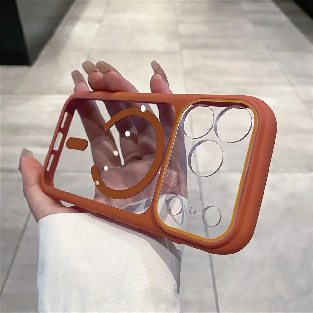 For iPhone 17 Pro Max Case Compatible with MagSafe TPU + PC Clear Shockproof Phone Back Cover - Orange - 3