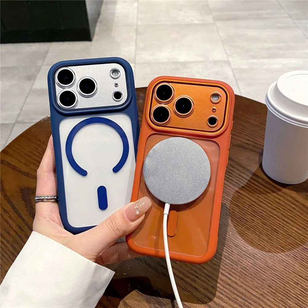 For iPhone 17 Pro Case Compatible with MagSafe TPU + PC Clear Shockproof Phone Back Cover - Orange - 4