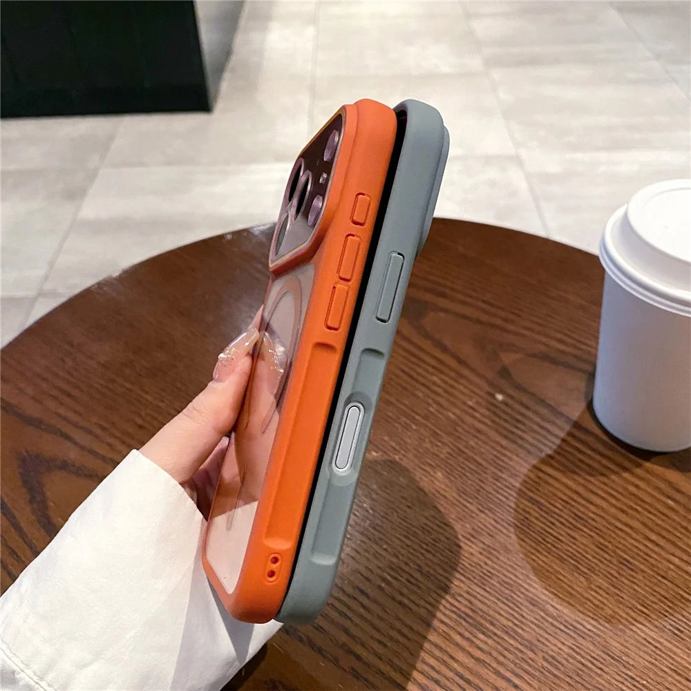 For iPhone 17 Pro Case Compatible with MagSafe TPU + PC Clear Shockproof Phone Back Cover - Orange - 7