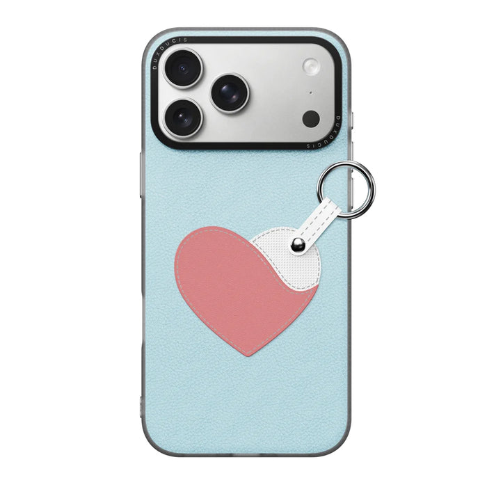 DUX DUCIS For iPhone 17 Pro Case  Luvy Series PU Leather + PC Phone Case with Finger Ring / Strap - Sky Blue & Heart - 2