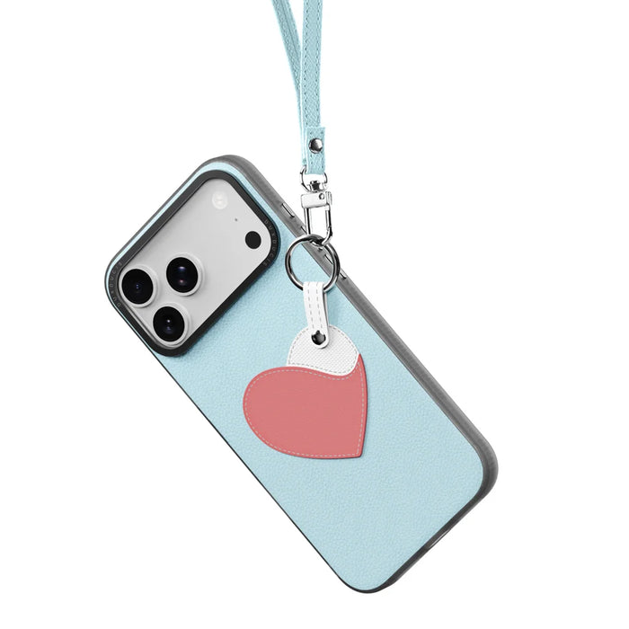 DUX DUCIS For iPhone 17 Pro Case  Luvy Series PU Leather + PC Phone Case with Finger Ring / Strap - Sky Blue & Heart - 3