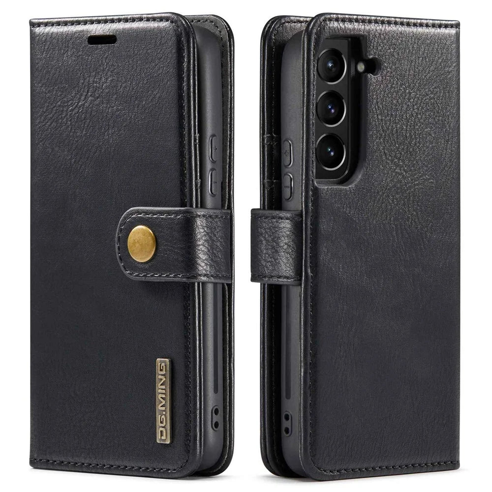 DG.MING For Samsung Galaxy S23 Detachable Split Leather Case Stand Wallet Full Protection Phone Cover - Black - 1