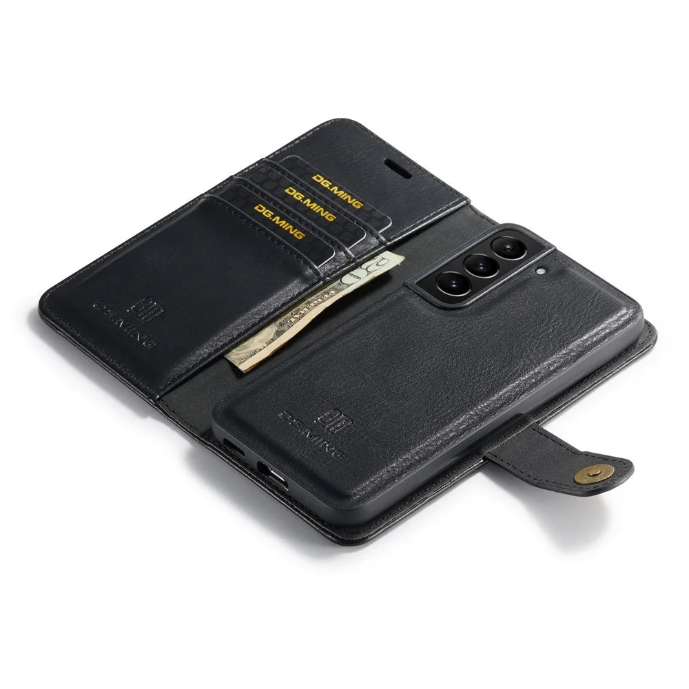 DG.MING For Samsung Galaxy S23 Detachable Split Leather Case Stand Wallet Full Protection Phone Cover - Black - 6