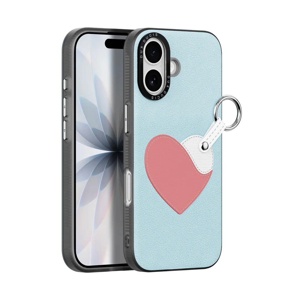 DUX DUCIS For iPhone 17 Case  Luvy Series PU Leather + PC Phone Case with Finger Ring / Strap - Sky Blue & Heart - 1