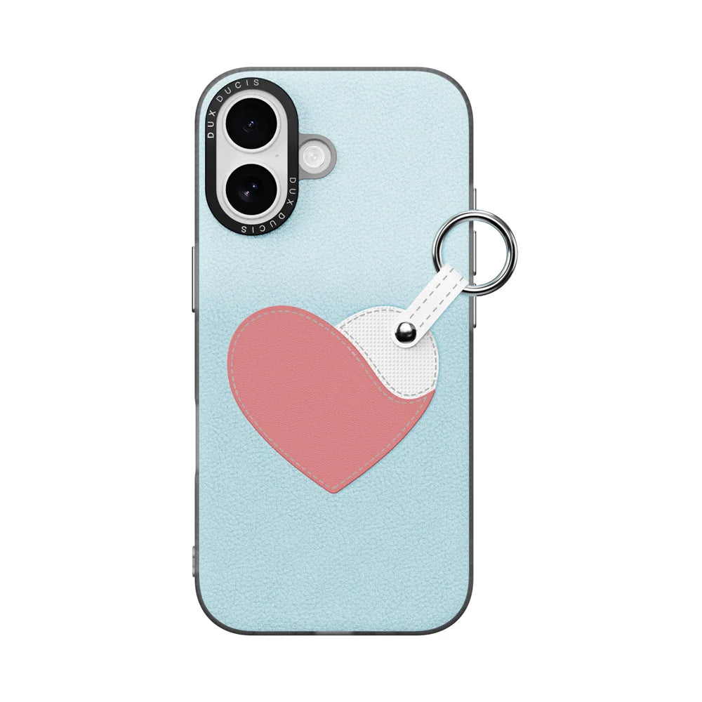 DUX DUCIS For iPhone 17 Case  Luvy Series PU Leather + PC Phone Case with Finger Ring / Strap - Sky Blue & Heart - 2