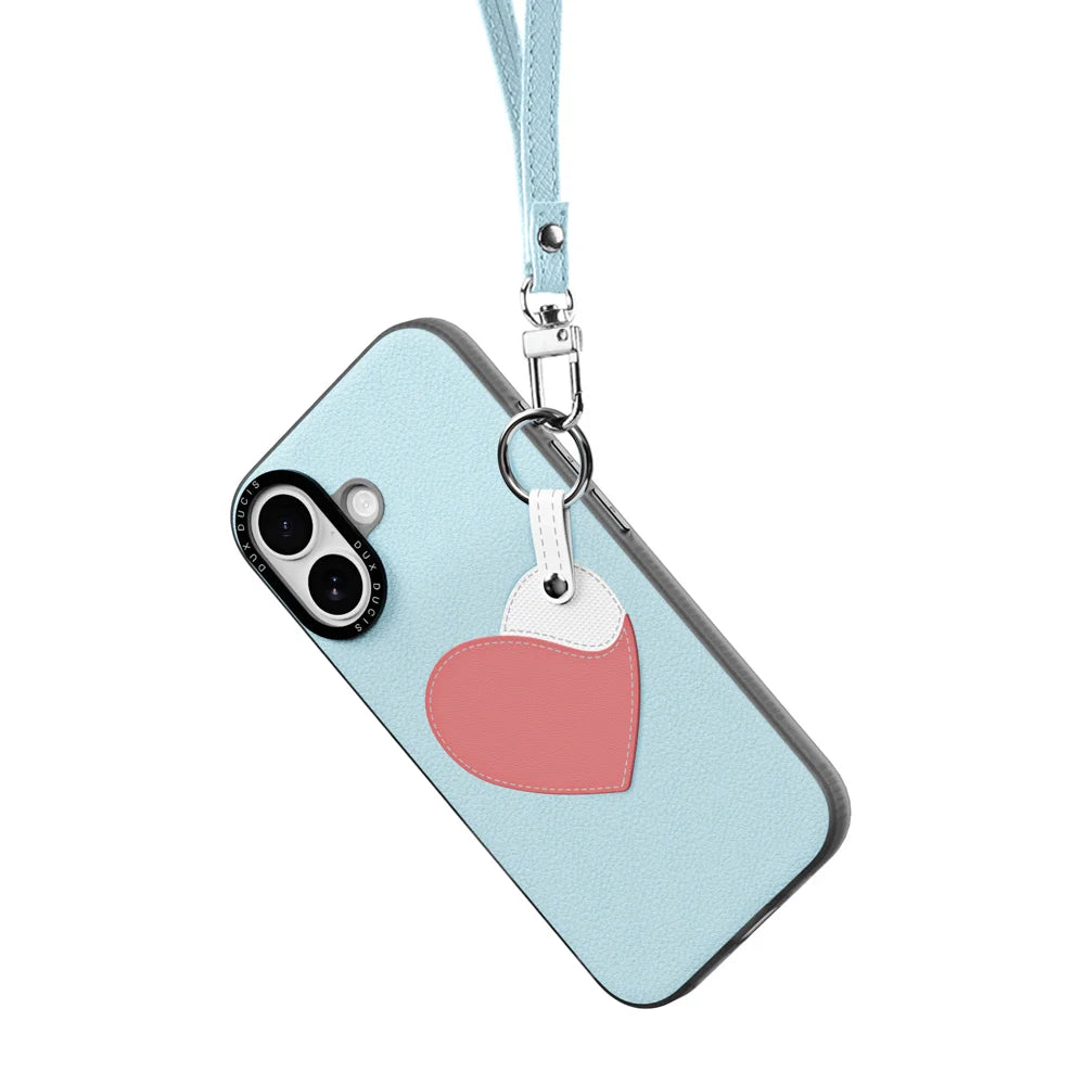 DUX DUCIS For iPhone 17 Case  Luvy Series PU Leather + PC Phone Case with Finger Ring / Strap - Sky Blue & Heart - 3