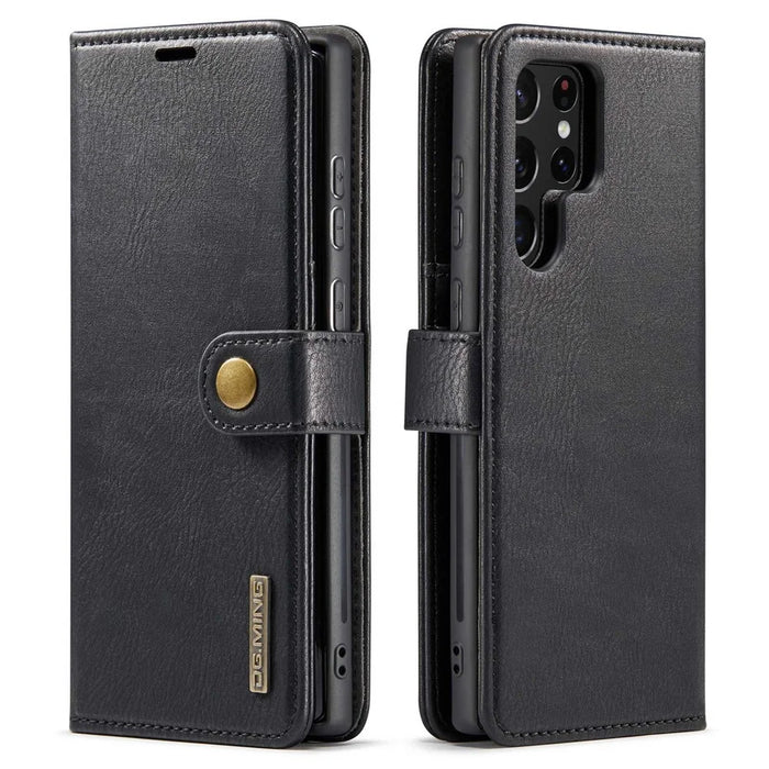 DG.MING For Samsung Galaxy S23 Ultra Detachable Magnetic Case Split Leather Phone Wallet Stand Protective Cover - Black - 1