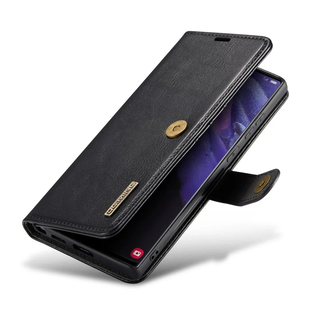 DG.MING For Samsung Galaxy S23 Ultra Detachable Magnetic Case Split Leather Phone Wallet Stand Protective Cover - Black - 4