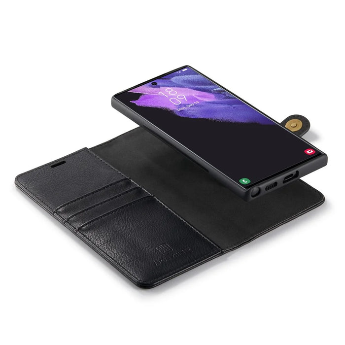 DG.MING For Samsung Galaxy S23 Ultra Detachable Magnetic Case Split Leather Phone Wallet Stand Protective Cover - Black - 5