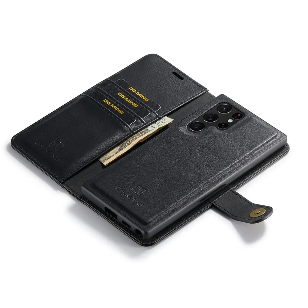 DG.MING For Samsung Galaxy S23 Ultra Detachable Magnetic Case Split Leather Phone Wallet Stand Protective Cover - Black - 6
