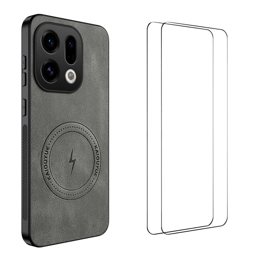 WANLONFENG For Oppo Find X9 5G Magnetic Case  SD Series PC TPU Phone Cover with 2Pcs Screen Film - Grey - 1