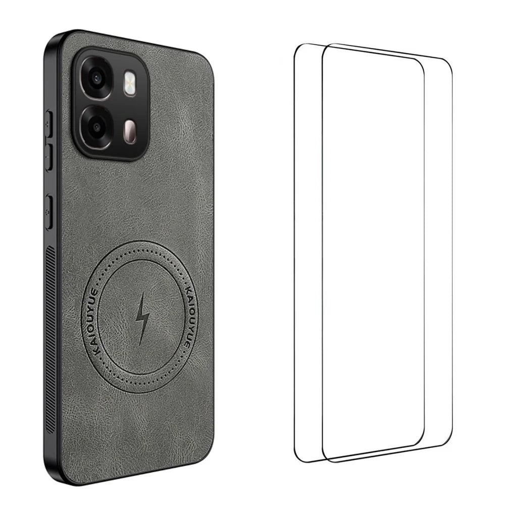 WANLONFENG For Oppo A6x 4G / Oppo A6x 5G Magnetic Case  SD Series PC TPU Phone Cover with 2Pcs Screen Film - Grey - 1
