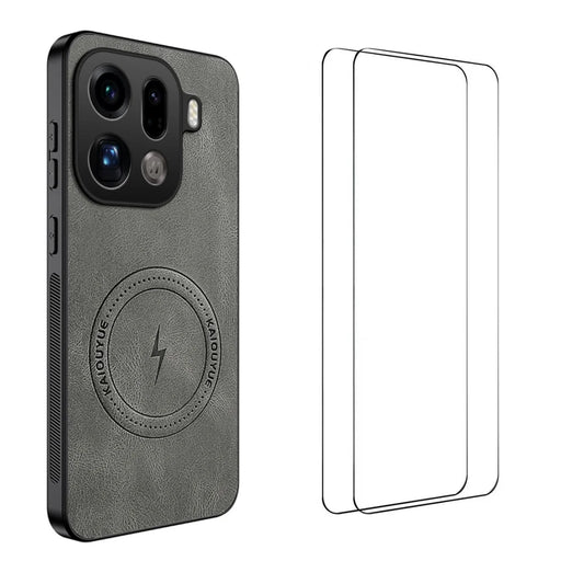 WANLONFENG For Oppo Find X9 Pro 5G Magnetic Case  SD Series PC TPU Phone Cover with 2Pcs Screen Film - Grey - 1