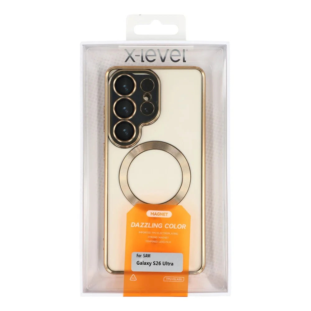 X-LEVEL For Samsung Galaxy S26 Ultra Magnetic Case Electroplating Full Camera Protection TPU Phone Cover - Gold - 7